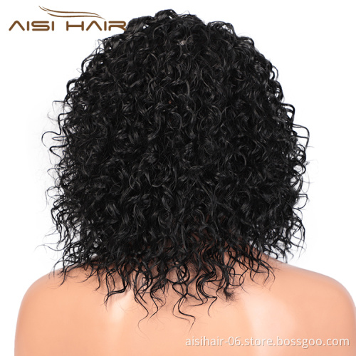 Aisi Hair Top Quality Short Deep Curly Natural Black Bob Wig Wholesale Afro Curly Synthetic Swiss Lace Wigs For Black Women